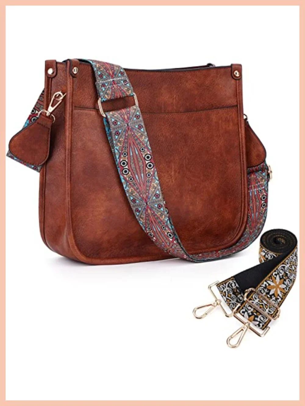 Trendy Vegan Leather Hobo Crossbody Bag with 2 Adjustable Straps